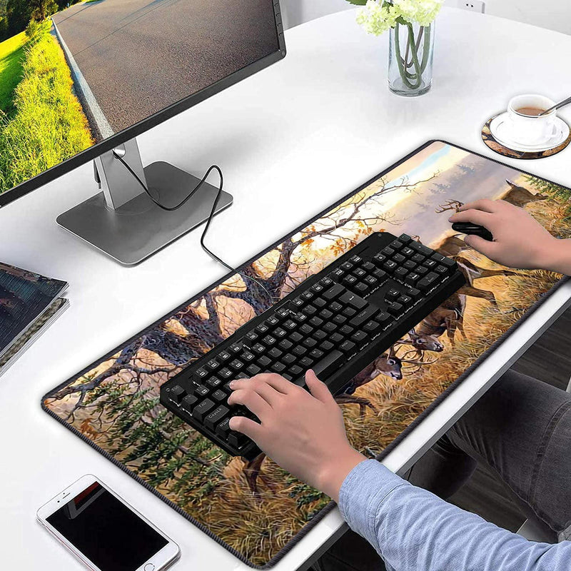 Extended Mouse Pad Large Gaming Mouse Pad Computer Keyboard Mouse Mat Non-Slip Rubber Base for Game Players, Office, Study + Cup Coaster ,Animal Deer FD-mouse pad-9