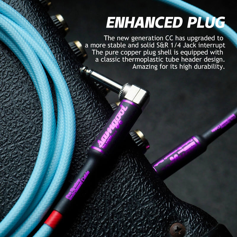 15ft Guitar Cable, 1/4 Inch Straight/Angle Instrument Cable, Electric Cord Amp Cord for Bass Amp and Instruments (CC Powder Blue Braided) 15ft CC