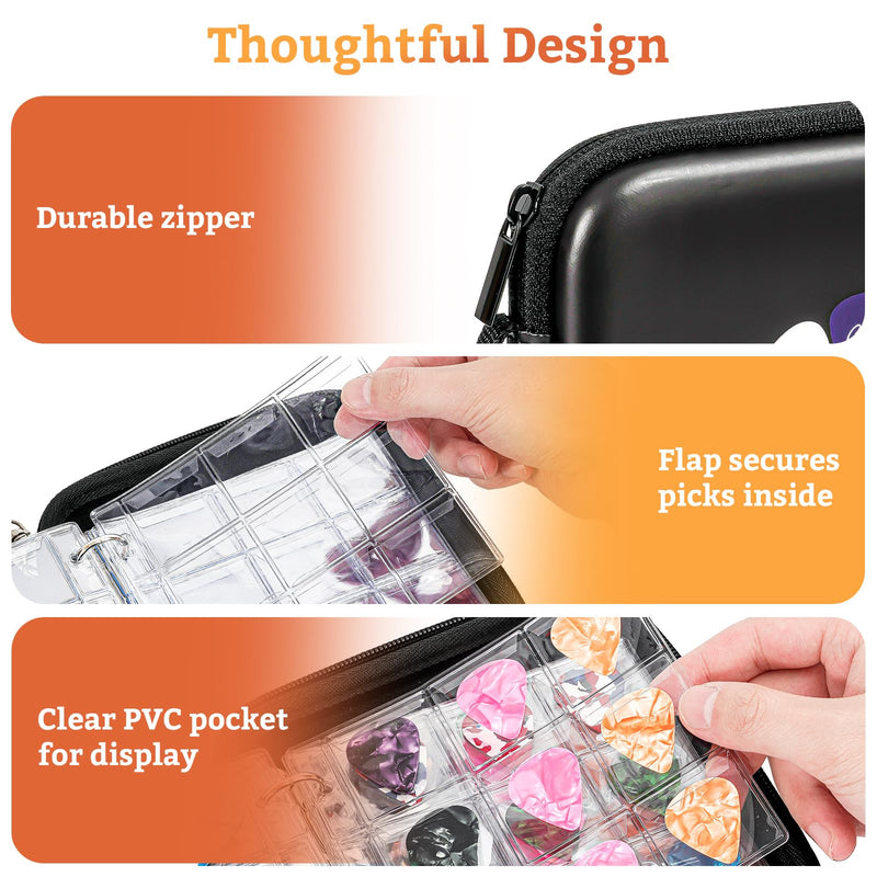 ProCase Guitar Pick Case, Pick Holder Stores 84 pcs Guitar Picks Collection Pick Storage Album Book Pick Display Water-Resistant, Durable EVA Material Bag for Guitar Player -Black