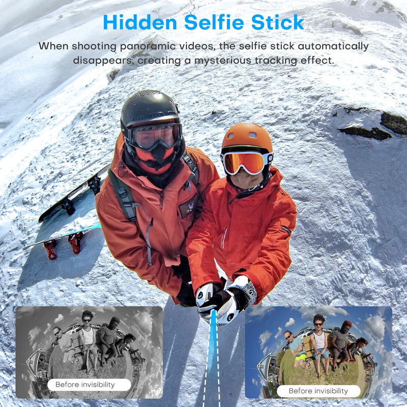REYGEAK Selfie Stick for Insta360 X4,59 Inch/150cm long Invisible Selfie Pole with 1/4 screw thread,Carbon Fiber Waterproof Extension Monopod for Insta360 X4/X3/X2/ONE/ONE RS/ONE X/ONE R.