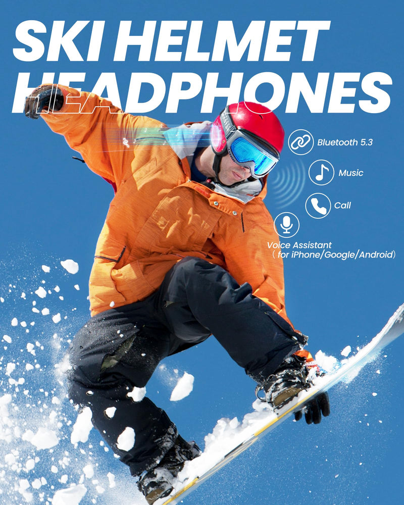 OutdoorMaster Ski Helmet Drop-in Headphones Wireless Bluetooth | 5.3 Wireless Bluetooth, Drop-in Headphones HD Speakers, Big Button, 10H Working Time, Audio-Ready Helmet Compatibility Blue