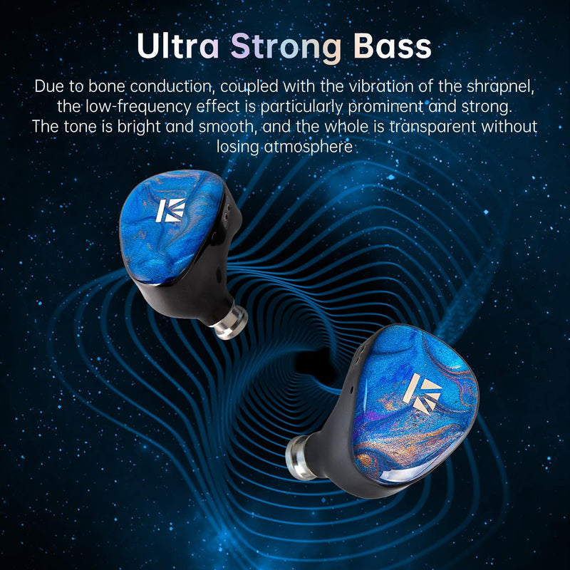 KBEAR KB02 Colorful Resin Shell in Ear Monitor Headphones, Bone Conduction Dynamic Driver Wired Earbuds, IEM Headphones HiFi Earphones with 2Pin 4N OFC Cable 3.5mm Plug for Singers Musicians, Blue no Mic
