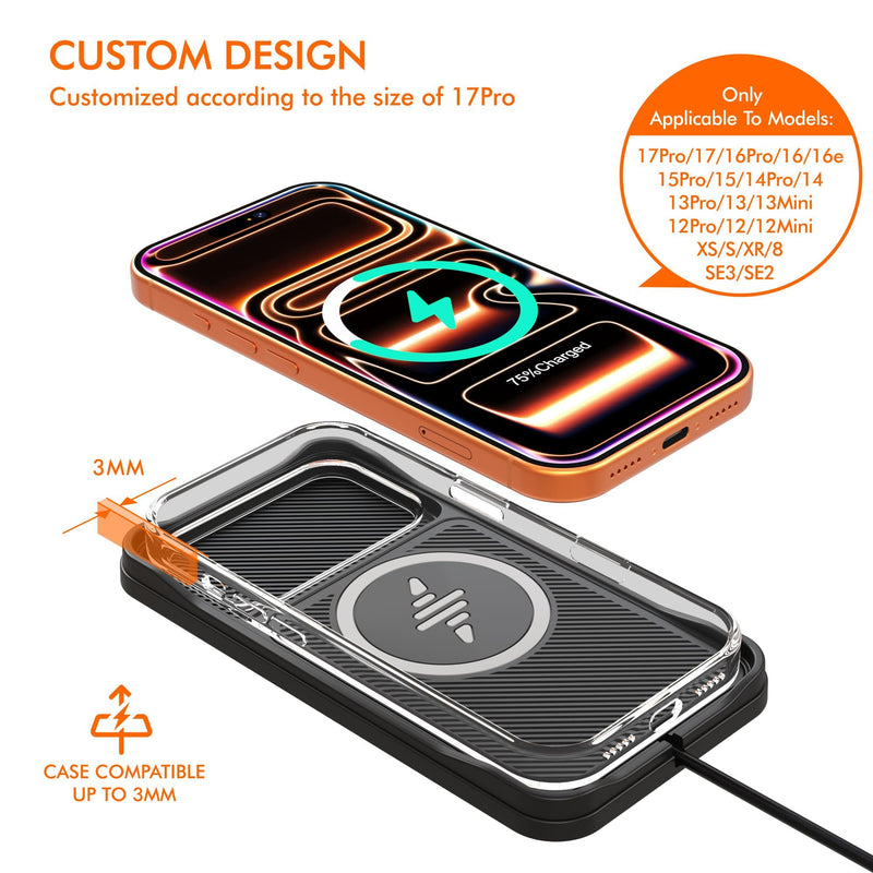 Wireless Car Charger Pad, Fast Car Wireless Chargers Charging pad Non Slip Car Wireless Phone Charger for iPhone 17/16/15/14/13/12 Pro, SE3/SE2/XS/X/XR/8, 30cm Cable