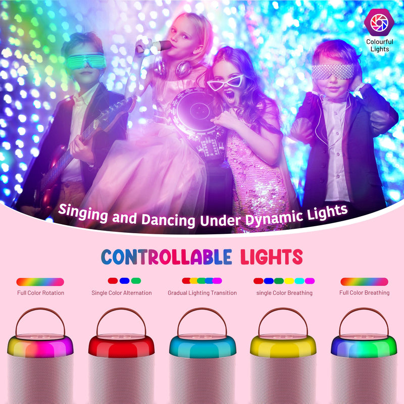 CAHAYA Karaoke Machine for Kids Gifts: Mini Bluetooth Machine with 2 Wireless Microphones Portable Karaoke Speaker with LED Lights for Kids 3 4 5 6 7 8 9 10 11 12 Years Old Singing Pink CY00369-1