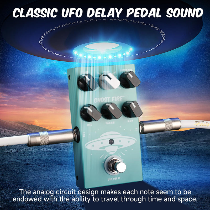 GHOSTFIRE Guitar Delay Pedal for Pedal Boards,9 Different Delay Effects for Electric Guitar, Bass,Tape,True Bypass (UFO Delay)