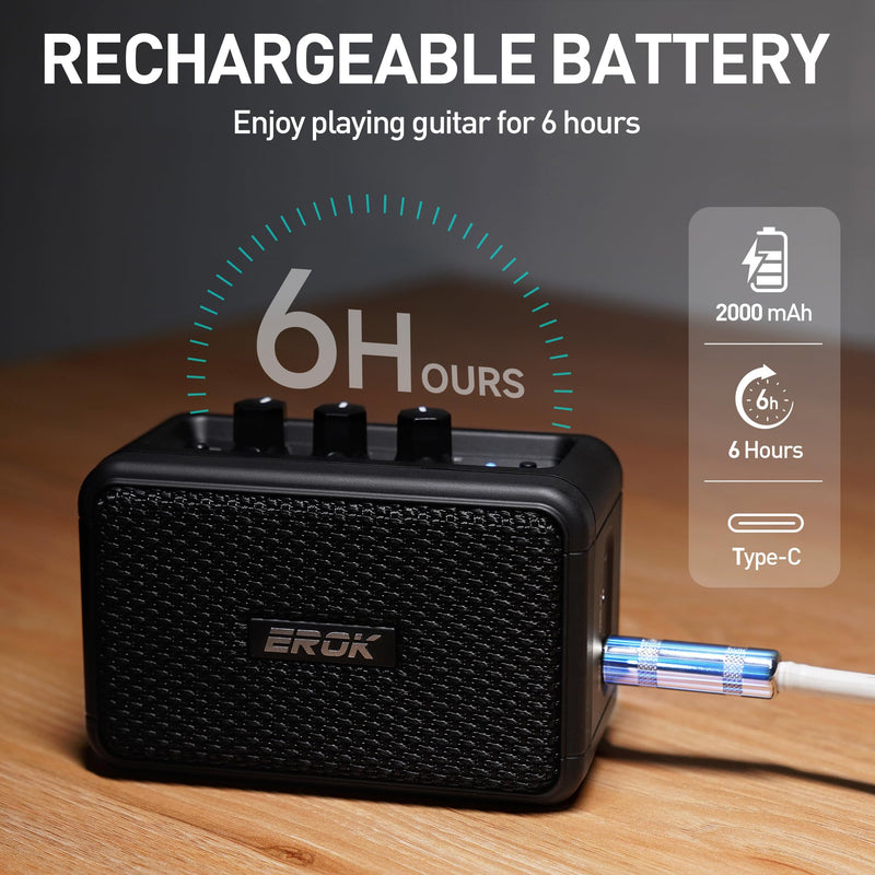 EROK Mini Electric Guitar Amplifier, with Clean Overdrive Effects,Support BT/Headphone Connection,5W Indoor Music Pratice Speaker (Dark) Dark