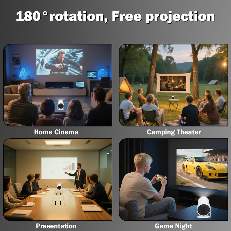 [AUSTRALIA] - Mini Projector Support 4K, 200 Ansi Outdoor & Home Movie Portable Projector with Wifi6 and 5.0 Bluetooth, Automatic Keystone Correction, 180°Rotatable, Compatible with HDMI USB PC Laptop 300 Pro 