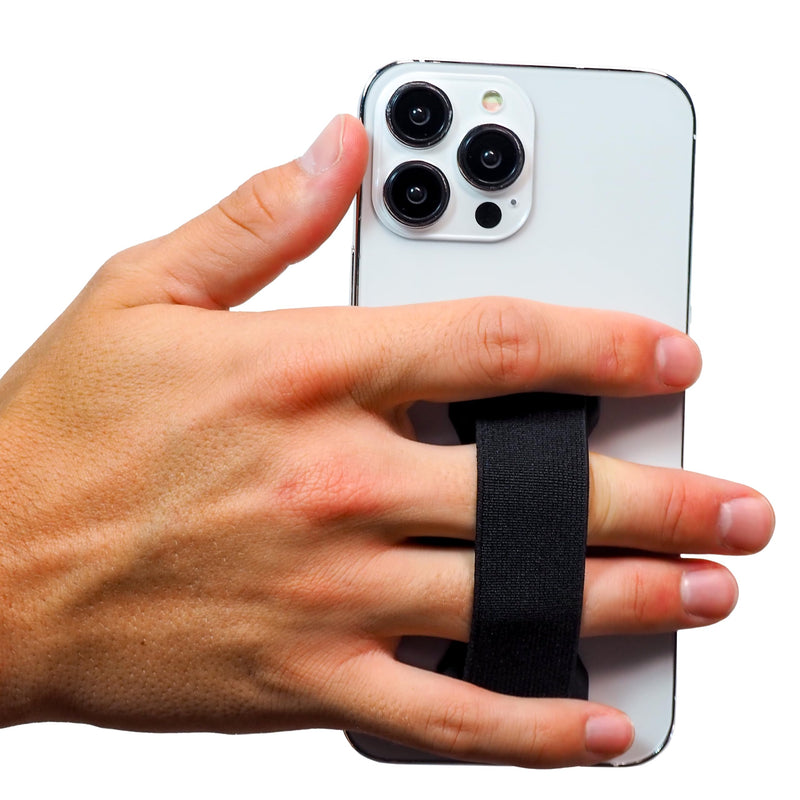 LOVEHANDLE PRO Premium Phone Grip - Elastic Phone Strap - Magnetic Phone Mount and Kickstand for Smartphone and Tablet - Black