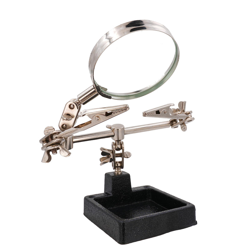 BIGtec Third Hand with Magnifying Glass Helping Hand Precision Mechanics Soldering Aid Soldering Accessories Soldering Tool with Interchangeable Clamps Crocodile Clips
