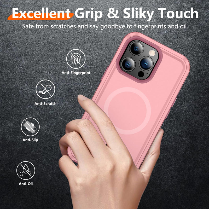 Red2Fire Strong Magnetic for iPhone 12 Pro Max Case, [Compatible with MagSafe] [Tempered Glass Screen Protector + Camera Lens Protector] Heavy Duty Shockproof Protective Phone Case Cover (Pink) Pink-Mag