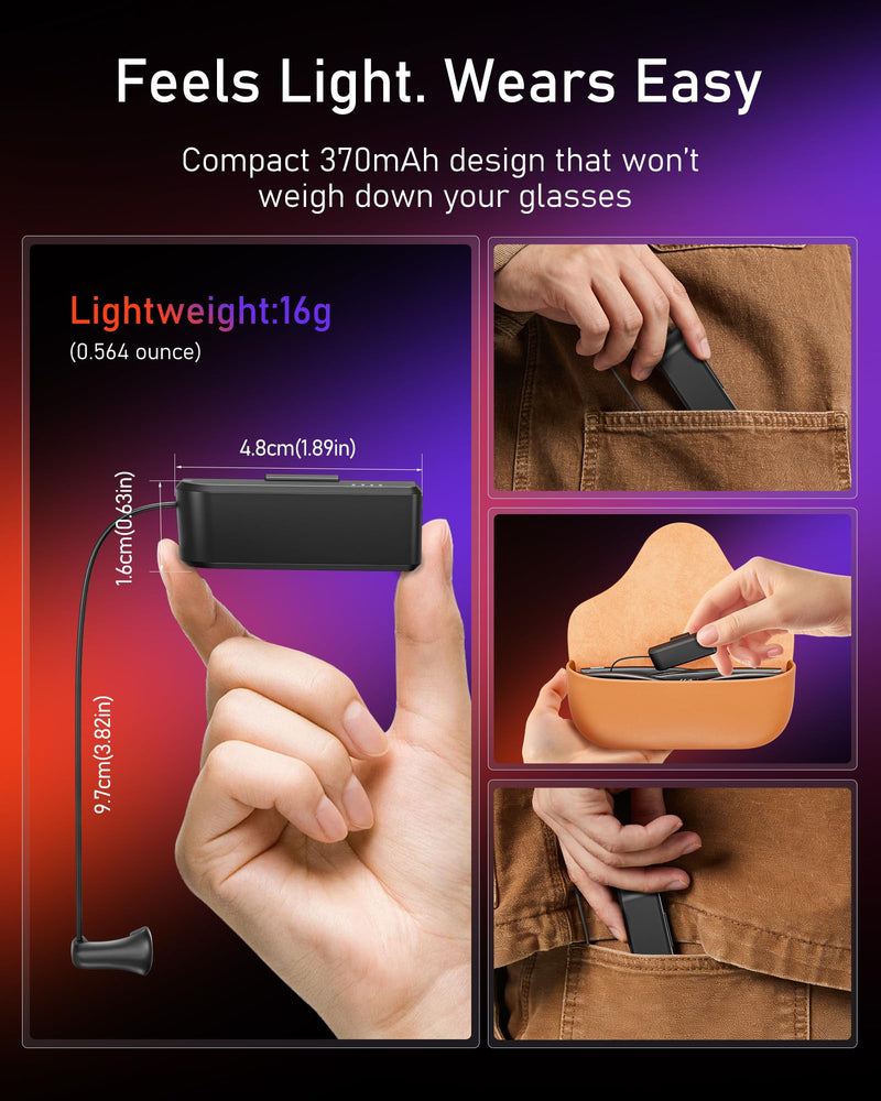 Wearable Battery Pack Charger + Smart Glasses Accessories Kit Compatible with Ray-Ban & Oakley Meta Smart Glasses Gen 1 & Gen 2, Ultra-Light Mini Power Bank with Storage Case, Nose Pads, Lanyard & Cle