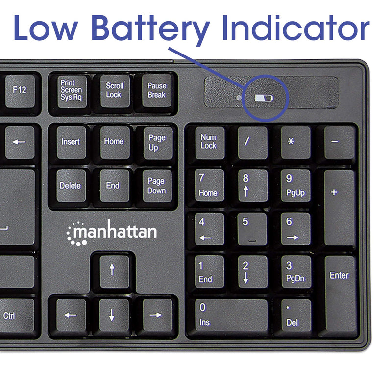 Manhattan Wireless Keyboard and Mouse Combo - Full-Size USB Wireless Keyboard Mouse Set with 2.4GHz Dongle for PC Computer Laptop - Compatible with Windows and Mac – 3 Year Warranty - Black 178990
