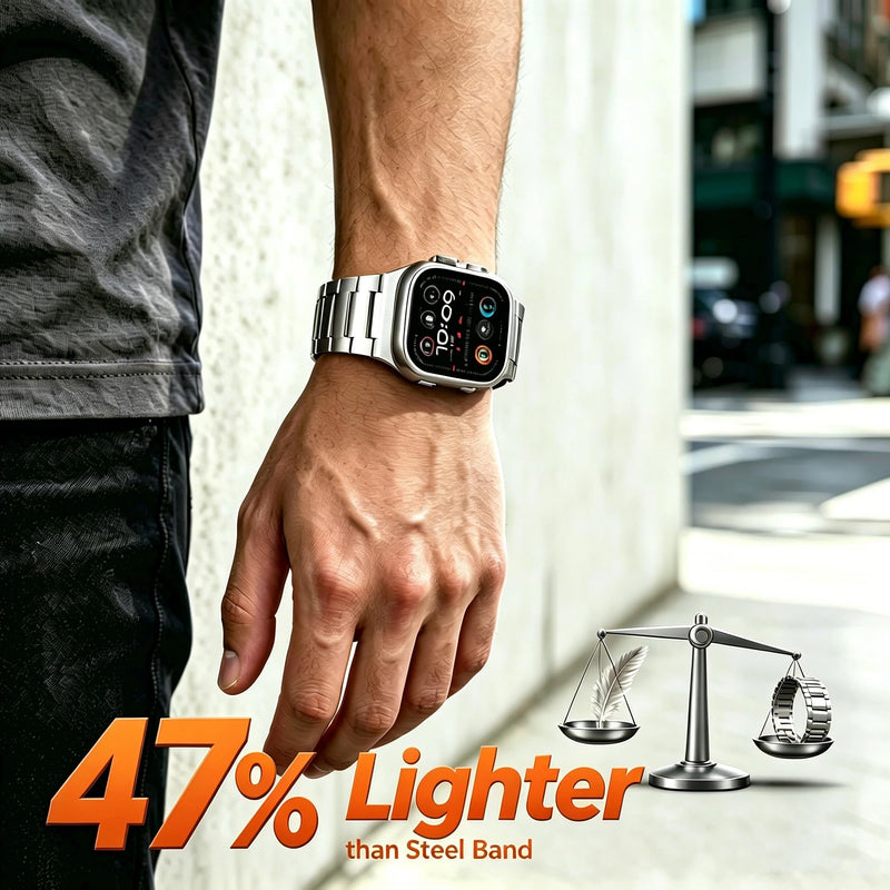 I-Boruly Lightweight Titanium Band for Men Apple Watch Ultra 49 46 45 44mm | Waterproof,lightweight,scratch-resistant & rust-proof strap;fits sports,office,business,travel & swimming,premium men’s gift