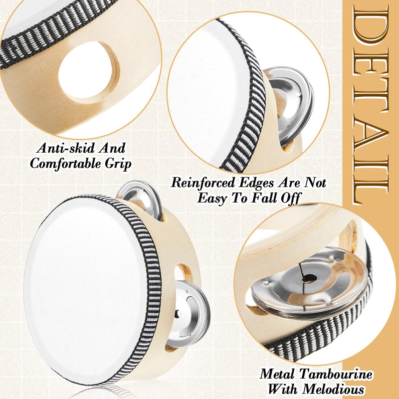 12 Pcs Wedding Tambourine Drum for Adults Hand Held Percussion Gift Wood Metal Jingles Musical Educational Drum Instrument for Church Wedding Party Games(White,4 Inch) 4 Inch White