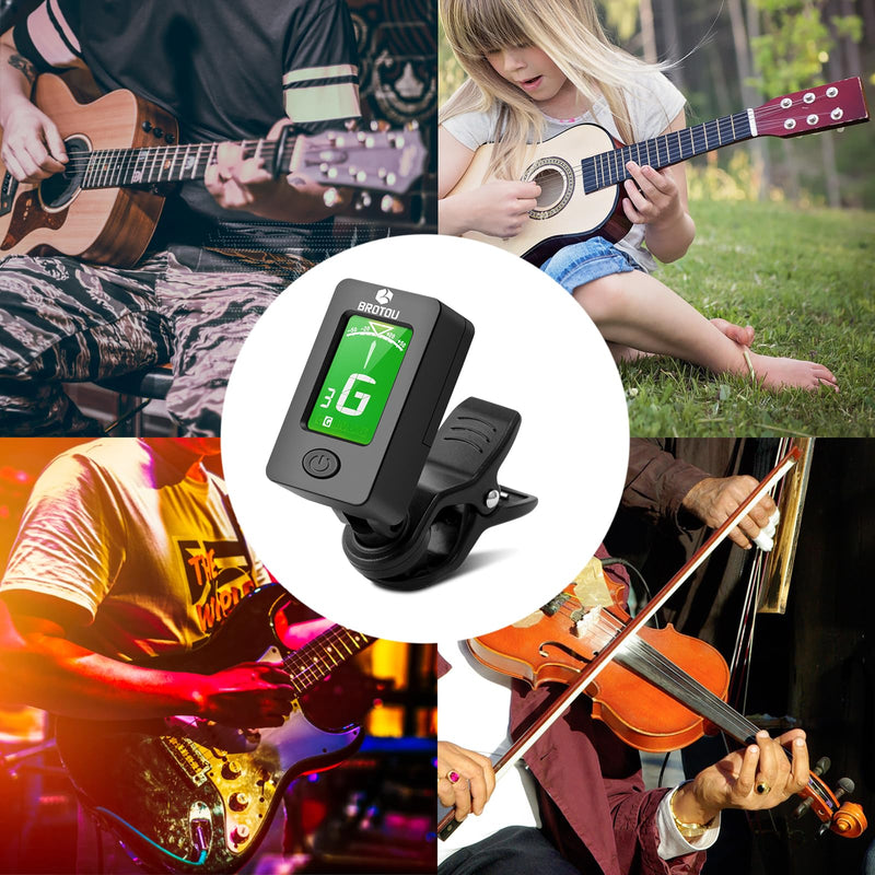 BROTOU Guitar Tuner Clip On with Guitar Capo for Guitar, Bass, Violin, Ukulele, Digital Electronic Tuner Acoustic Guitar Accessories with LCD Display (8PCS JT-01) 8PCS JT-01