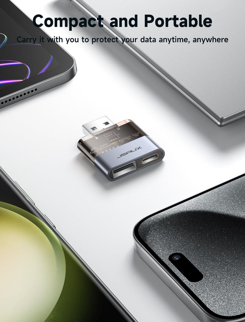 [AUSTRALIA] - JSAUX USB Data Blocker(2-Pack), Transparent 2-in-1 USB-A Male to USB-A & USB-C Female Data Blocker Only for Charge, Protect Against Juice Jacking, Refuse Hacking Provide Safe Charging 2 Pack(2-in-1) Grey 