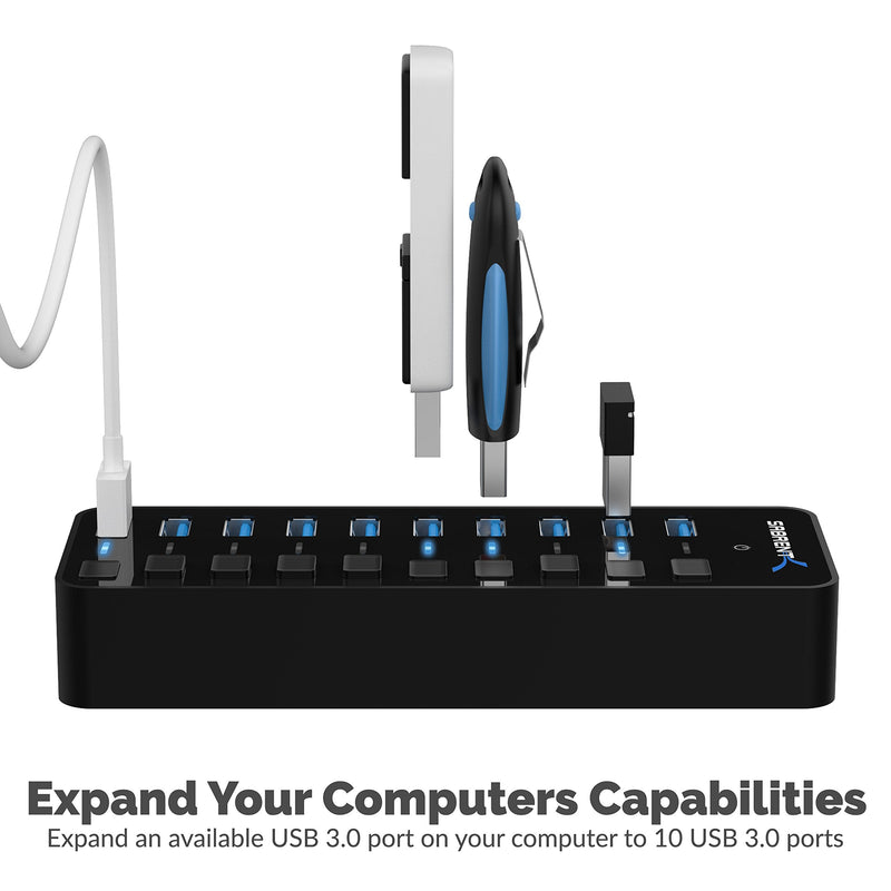 SABRENT 10-Port 60W USB 3.0 Hub with Individual Power Switches and LEDs Includes 60W 12V/5A Power Adapter (HB-BU10)