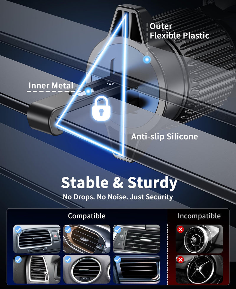 for 25W Magsafe Car Mount Charger with [Cooling Fan], Magnetic Phone Holder for Car, Car Vent Phone Mount with 63W Car Charger, Magnetic Wireless Car Charger for iPhone 17/16/15/14/13/12 Series Black
