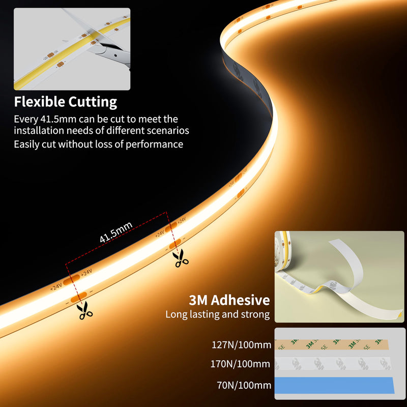 [AUSTRALIA] - PAUTIX COB LED Strip Light 32.8ft/10m 5040LEDs Warm White 2700K,High Lumen Flexible CRI93+ LED Tape Super Bright DC24V,for Cabinet Home DIY Lighting Projects(Power Supply & Controller Not Included) 2700K/32.8ft 