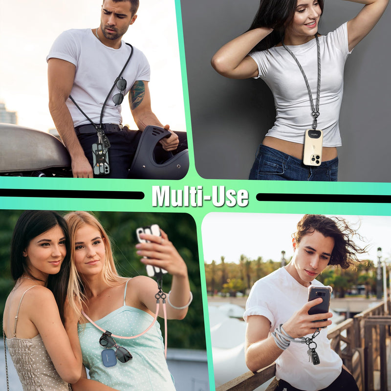 Kaptron Universal Cell Phone Lanyard: Adjustable Crossbody Cell Phone Strap with Silicone Phone Holder and Phone Tethers White Black 1 Pack