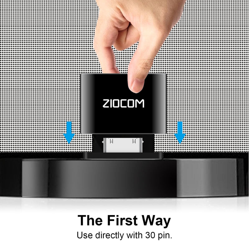 ZIOCOM 30 Pin Bluetooth Adapter Receiver for Bose iPod iPhone SoundDock and Other 30 pin Dock Speakers with 3.5mm Aux Cable(Not for Car and Motorcycles), Black