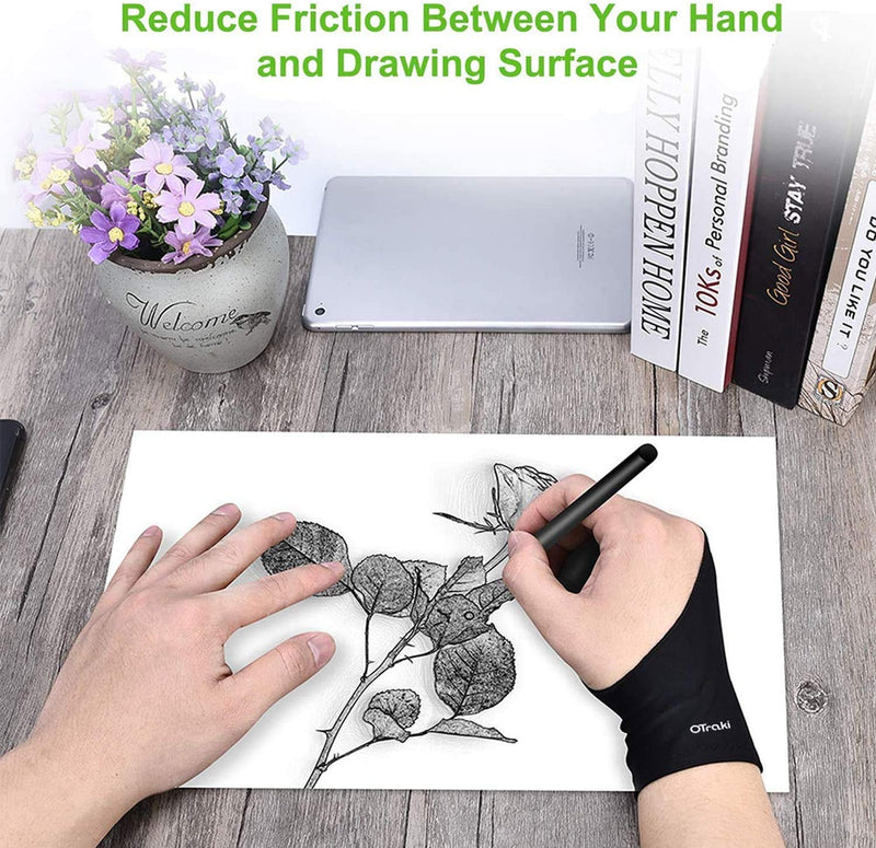 OTraki 4 Pack Artist Gloves Anti Smudge Two Fingers Drawing Gloves for Paper Sketching, Pad Monitor, Graphics Tablet, Universal for Left and Right Hand - 2.75x7.08 inch S Black