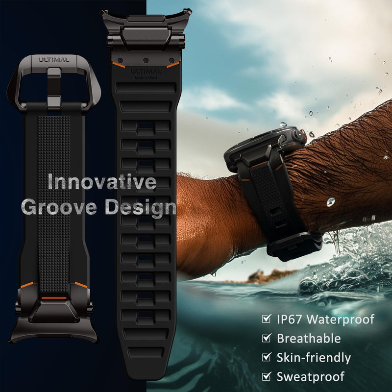ULTIMAL Watch Band for Samsung Galaxy Watch Ultra 2/1 47mm (2026/2025/2024) Compatible with Samsung Watch Strap Bands for Men Sport Bands for Watch Rugged Premium TPU & Metal (Black+Black) Black+Black