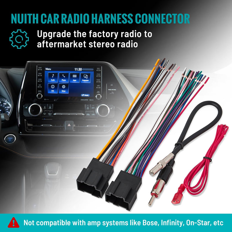 NuIth Radio Wiring Harness with Antenna Adapter + Double DIN Radio Dash Kits for Chevrolet 2004-2012