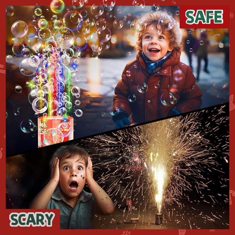 [AUSTRALIA] - Fireworks Bubble Machine (13 Holes) with Dazzling RGB LED Lights, Automatic Sparklers Bubbles Toy, Bubble Blower for Kids Toddlers, Party Birthday Wedding Christmas Chinese New Year Decorations 13 Holes With 80ml Bubble Solution 