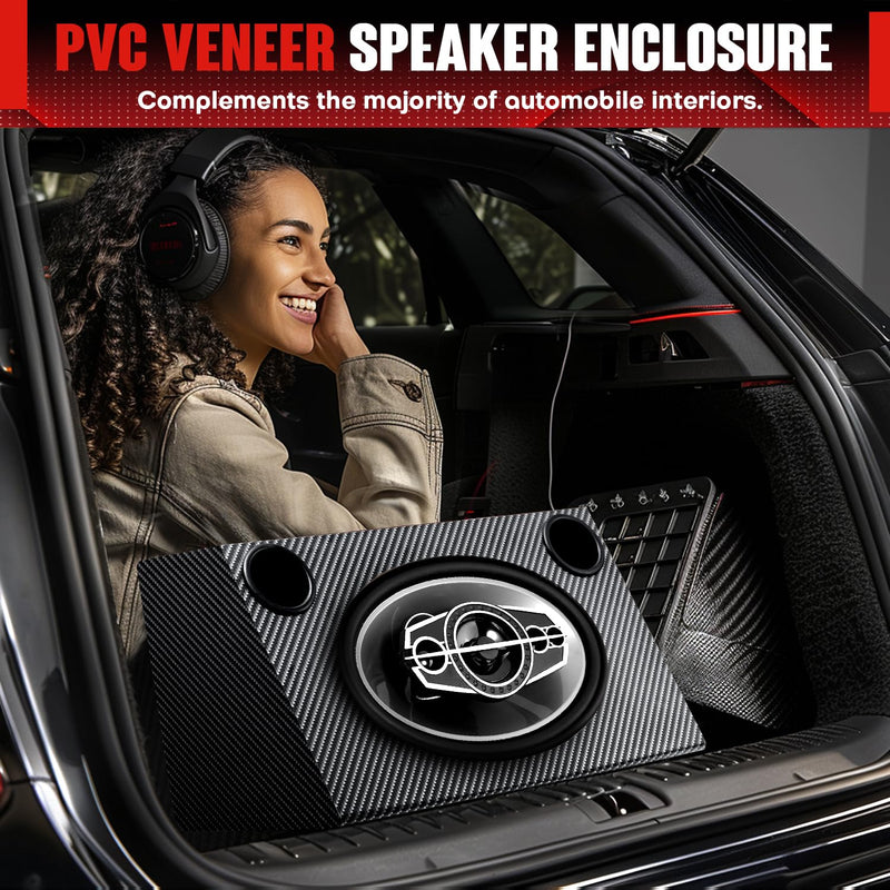 6" X 9" Speaker Enclosure, Trapezoidal Car Speaker Empty Enclosure for Home | w/Sound-Absorbing Cotton & Speaker Spikes Pad Mat, PVC Veneer Speaker Box Enclosure, Vehicle Sub Sound Supplies 6 x 9 Inch