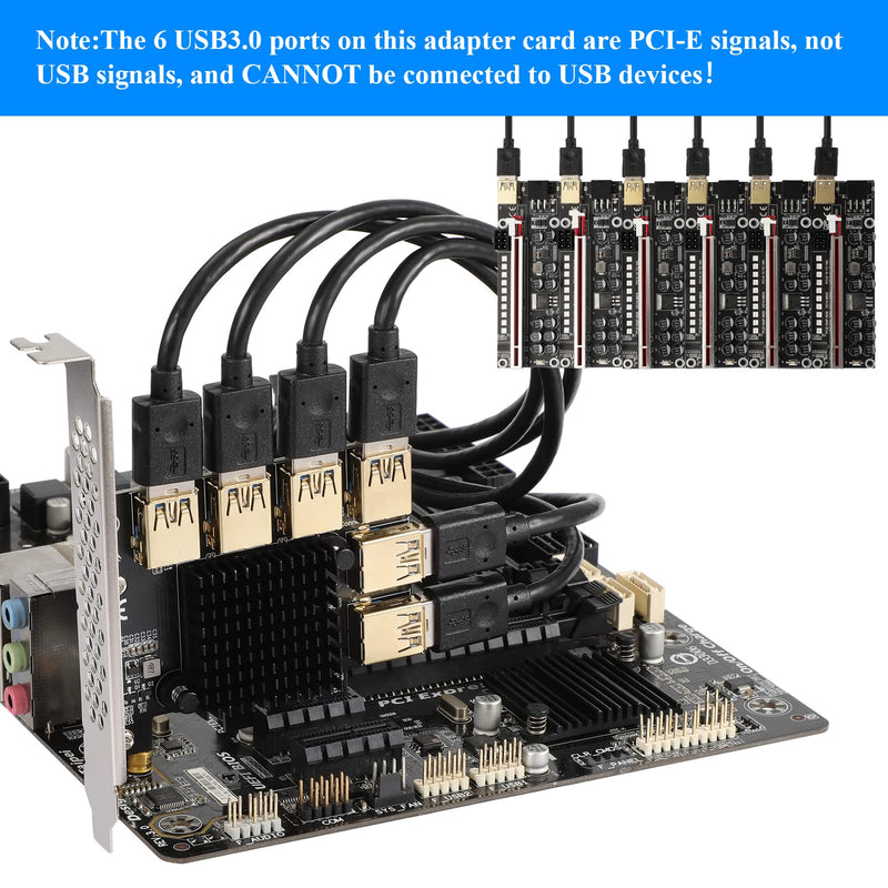 MZHOU PCI-E 1 to 6 USB Slots Riser Card - Higher Stability USB 3.0 Adapter Multiplier Card for Bitcoin Mining Compatible with Windows Linux Mac,Black PCIE 1X to 6USB-2