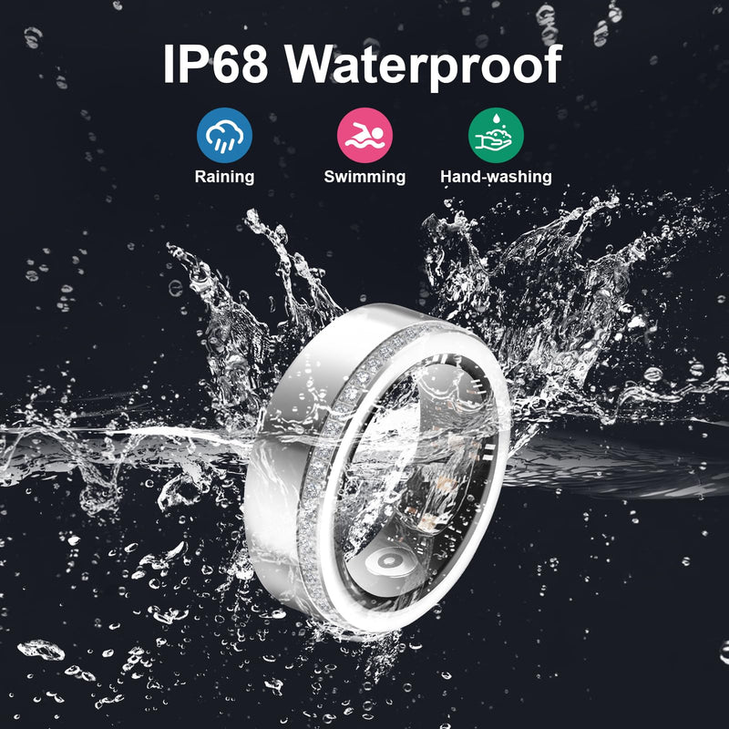 Health Tracker Smart Ring for Men Women-IP68 Waterproof Sleep Tracker with Heart Rate/Blood Pressure/Blood/Physiological Cycle/Oxygen Tracking, Step Counter, iOS & Android Compatible (8#) 8#
