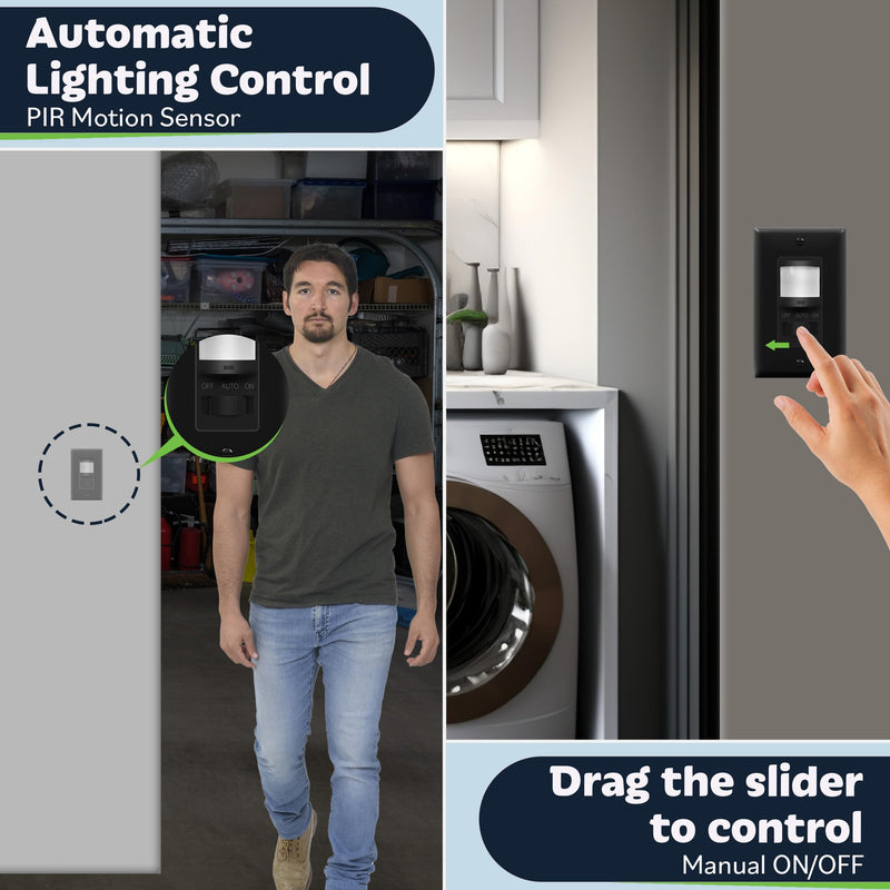 [AUSTRALIA] - TOPGREENER in Wall PIR Motion Sensor Light Switch, Occupancy Sensor Switch, 𝐍𝐞𝐮𝐭𝐫𝐚𝐥 𝐖𝐢𝐫𝐞 𝐑𝐞𝐪𝐮𝐢𝐫𝐞𝐝, On/Off Override, 𝐒𝐢𝐧𝐠𝐥𝐞 𝐏𝐨𝐥𝐞, 4A, 500W, TSOS5-BKWP,Black,2 Pack Black 2 Pack 