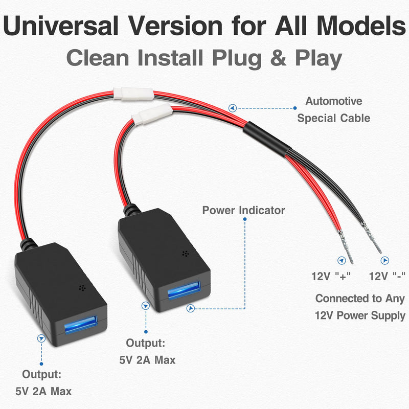 YQMAJIM Dashcam Power Adapter,(Universal) Compatible with All Models,Dual DC Buck Converter 12V to 5V,Dash Cam Hardwire Kit,Built-in Hide USB to GPS Radar Mirror Camera Dashcam Charger Adapter Cable