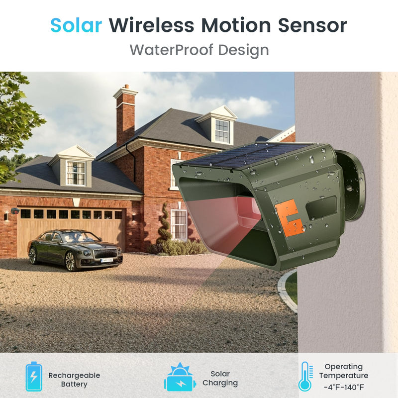 [AUSTRALIA] - Solar Driveway Alarm Wireless Outdoor 1/2 Mile Range - Customizable Alarm Tones Weatherproof for Driveway Gate, 3 Sensitivity Motion Sensor & Detector Alert for Outdoor/Indoor Property 1 Receiver & 2 Sensors 
