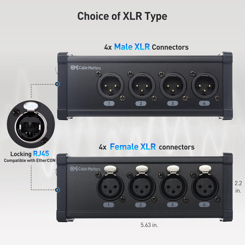 [AUSTRALIA] - Cable Matters Multi Network XLR Cable 4 Channel Breakout Kit Pair with 2 Boxes (XLR Splitter Boxes Pair with 4X Male Box and 4X Female Box) Compatible with EtherCON Connector, Black 