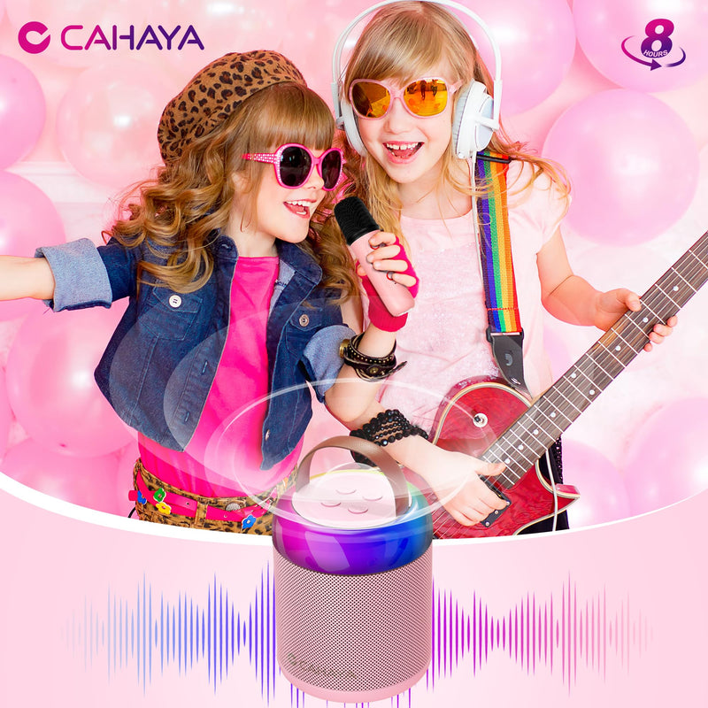 CAHAYA Karaoke Machine for Kids Gifts: Mini Bluetooth Machine with 2 Wireless Microphones Portable Karaoke Speaker with LED Lights for Kids 3 4 5 6 7 8 9 10 11 12 Years Old Singing Pink CY00369-1