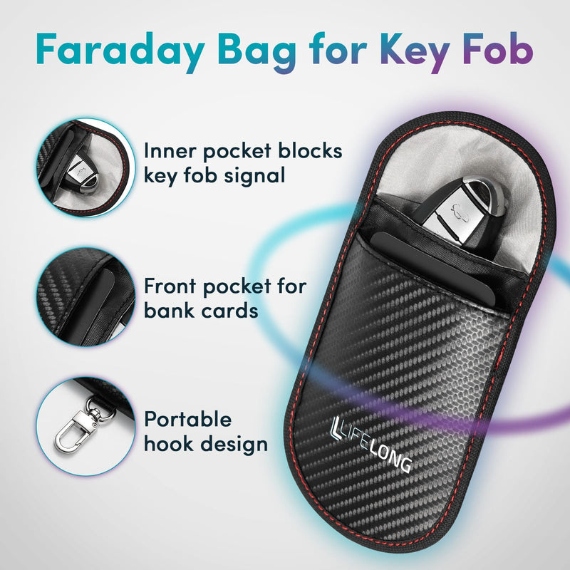 Faraday-Bags, Faraday-Box for Laptop Smartphone Tablet Car Keys, 4 Pack Faraday-Cage, Faraday Key Fob Protector, Faraday-Pouch Fireproof & Waterproof RFID Bag & Anti-Theft (Black)