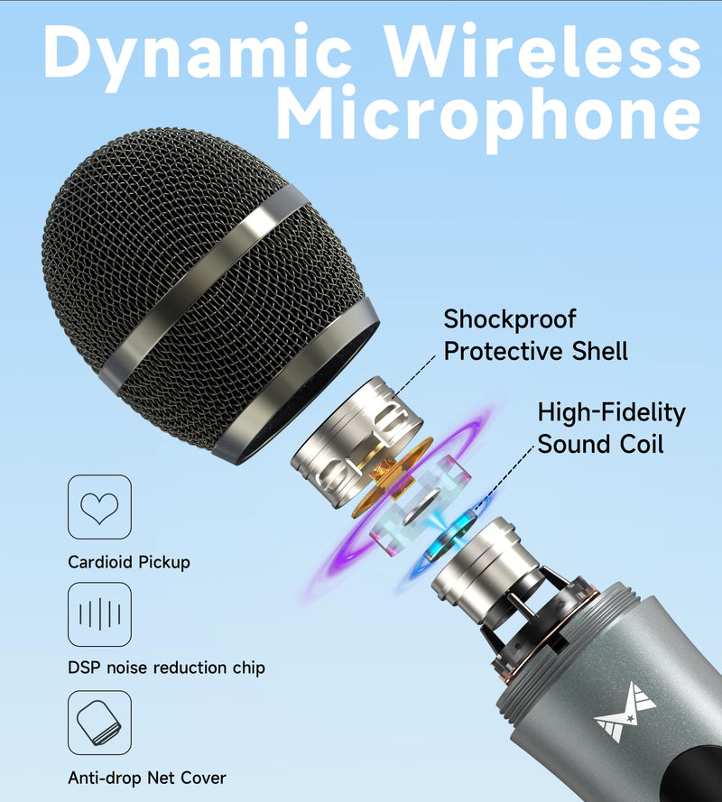 [AUSTRALIA] - Wireless Microphones, Wireless Microphone with One-To-One Chip Connection, Volume Control, 200-Foot Receiving Distance, All-Metal Tube Microphone, Suitable for Video Recording, Family Gatherings 