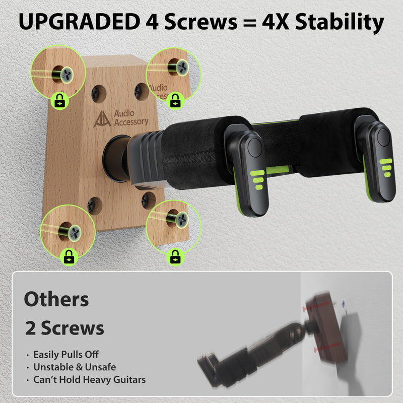 [AUSTRALIA] - Auto Lock Guitar Wall Mount 3-Pack, Reinforced 4-Screw Base, Locking Guitar Hanger for Heavy Bass, Electric, Acoustic Guitar, Soft Velvet Contact Surface to Protect Nitro Lacquer 3 Pack 