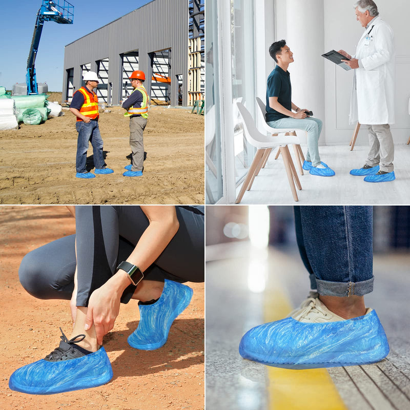 Gvolatee Pack of 100 Disposable Blue Non-Slip Waterproof Plastic Shoe Covers Non-Slip, Universal Size Overshoes, Dustproof Shoe Cover for Medicine, Construction, Garden, Factory