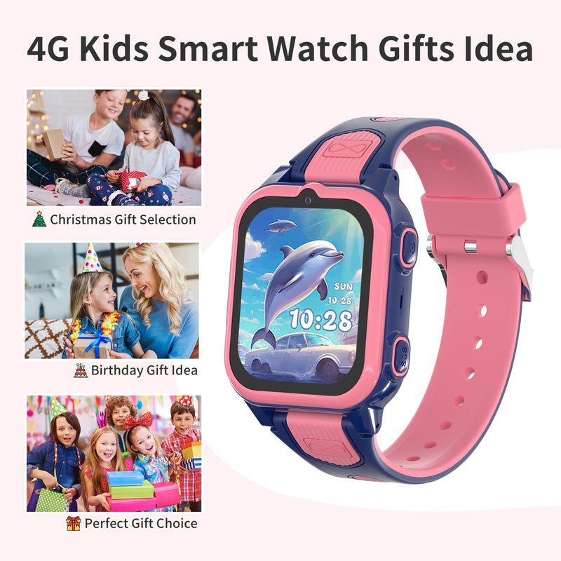 Citfis 4G Kids Smart Watches Girls with GPS Tracker & Phone Call, GPS Smartwatch for Kids Age 5-12 with SOS Calling, HD Camera Video Call Voice Chat Alarm Clock Pedometer Touchscreen (Pink) Pink