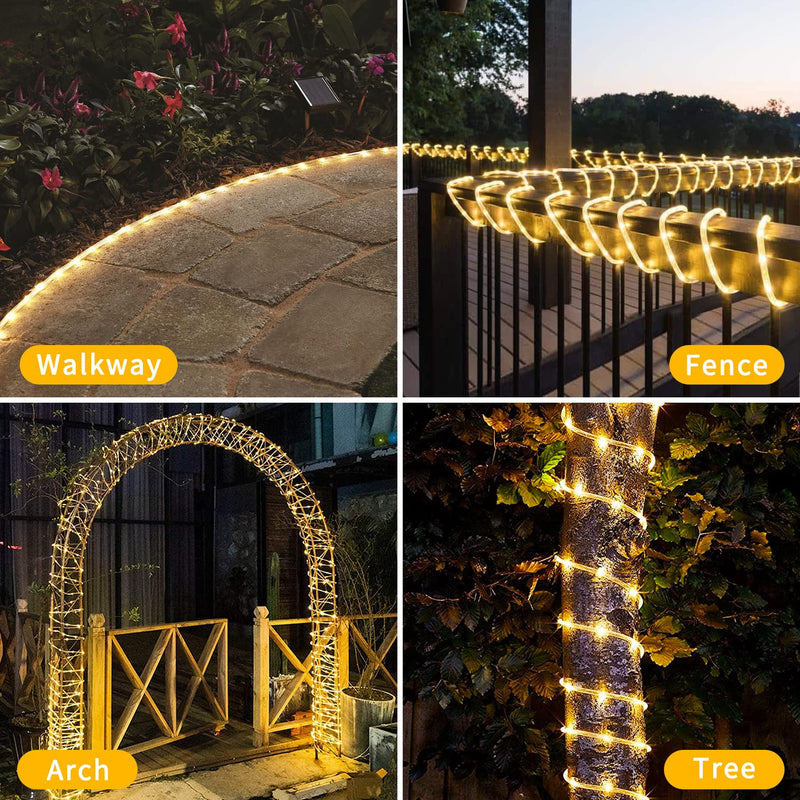 Battery Operated Rope Lights Outdoor Waterproof, 2 Pack Total 200 LED 66Ft Battery Powered String Lights, 8 Modes Christmas Lights for Party Garden Walkway Patio Decorations (Warm White) Warm White