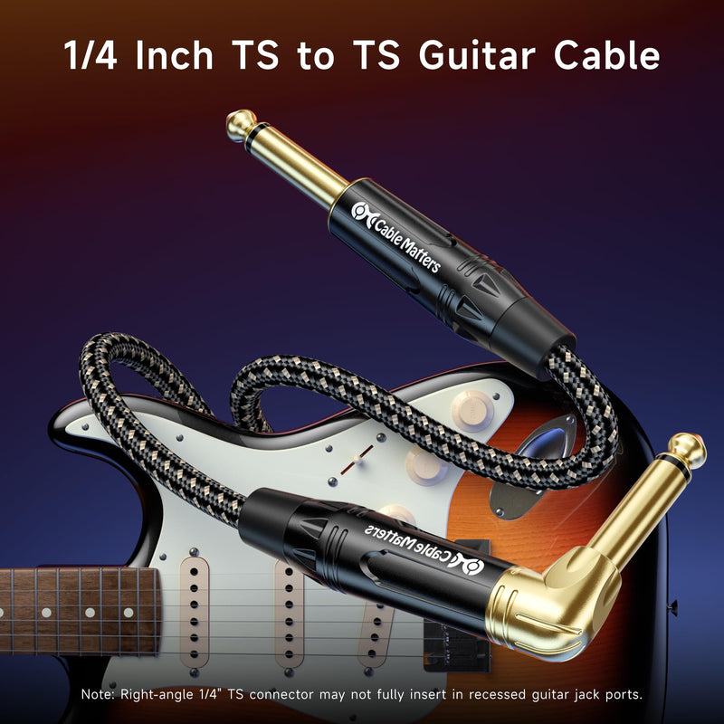 Cable Matters 2-Pack Braided 1/4 Inch TS Right Angle Electric Guitar Cable - 15ft, Straight to Right Angle Guitar Cord, Instrument Cable for ElectricGuitar, Bass AMP, Mixer, Equalizer 15 ft