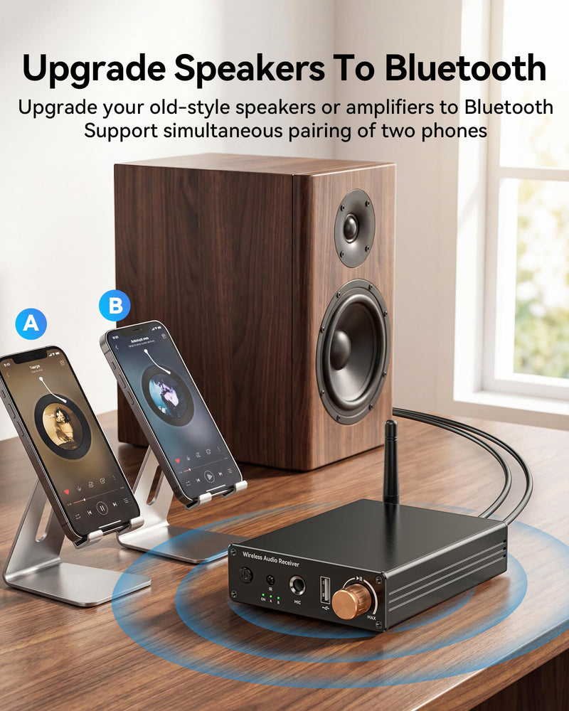 [AUSTRALIA] - Bluetooth 6.0 Receiver, Hi-Fi Adapter with Wireless Long-Range Low-Latency, Suitable for Home Audio Music Streaming Stereo Systems/Home Speakers, Featuring AUX 3.5mm/RCA, USB Playback 