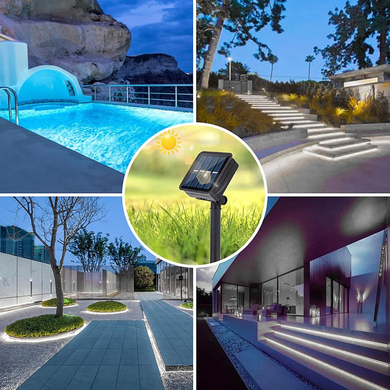 [AUSTRALIA] - Solar LED Strip Lights Outdoor Waterproof 19.6FT 180 LED Solar Powered Rope Light Cuttable 8 Modes for Outside, Garden, Patio, Deck, Fence, Pathway, Stair, Poolside, 6000K White 2 Pack White19.7ft 