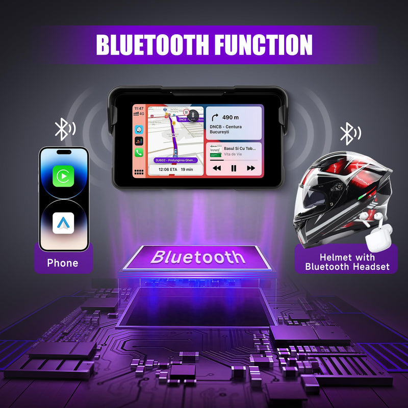 Rimoody 5 Inch Motorcycle Carplay Screen with Wireless Carplay Android Auto for Car, Bluetooth, GPS Navigation, EQ, IP67 Waterproof Touchscreen, Mirror Link, Voice Control