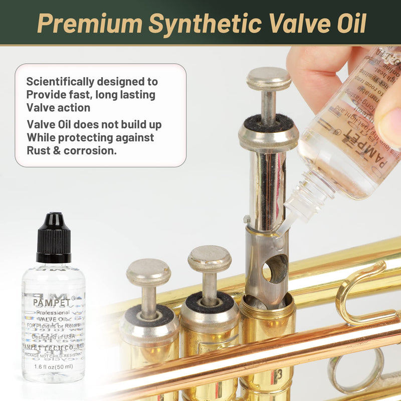 [AUSTRALIA] - PAMPET Trumpet Care Kit, Professional Trumpet Cleaning Kit Care Your Trumpet with Valve Oil, Brass Polishing Spray, Slide Grease, Brushes 