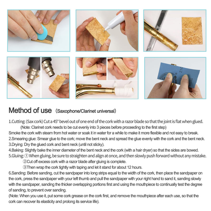 [AUSTRALIA] - Tenor Saxophone Sax Joint Cork Replacement Kit, Saxophone Cork, Glue, Knife, Taping and Sandpaper 