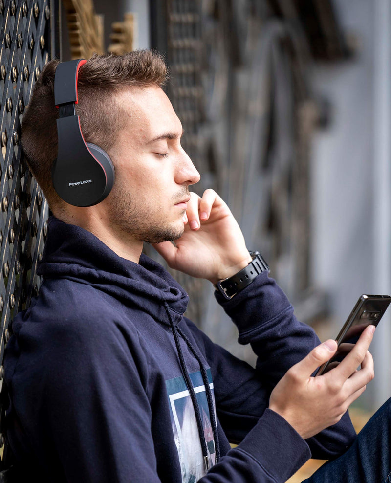 PowerLocus Rose Gold Bluetooth Headphones with Black/Red Bluetooth Headphones